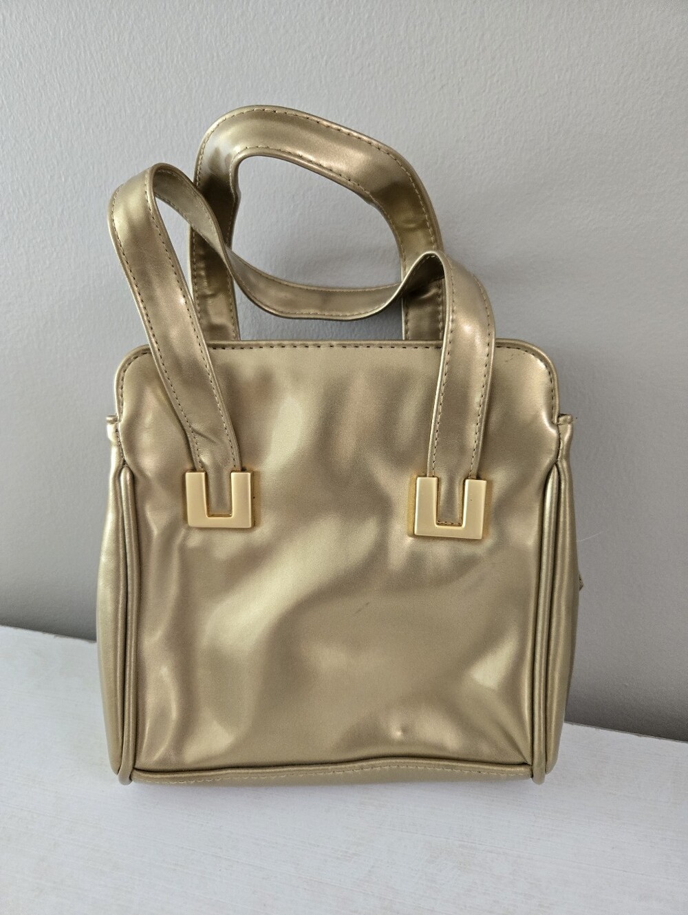 Vtg Metallic Gold Faux Leather Mini Bag